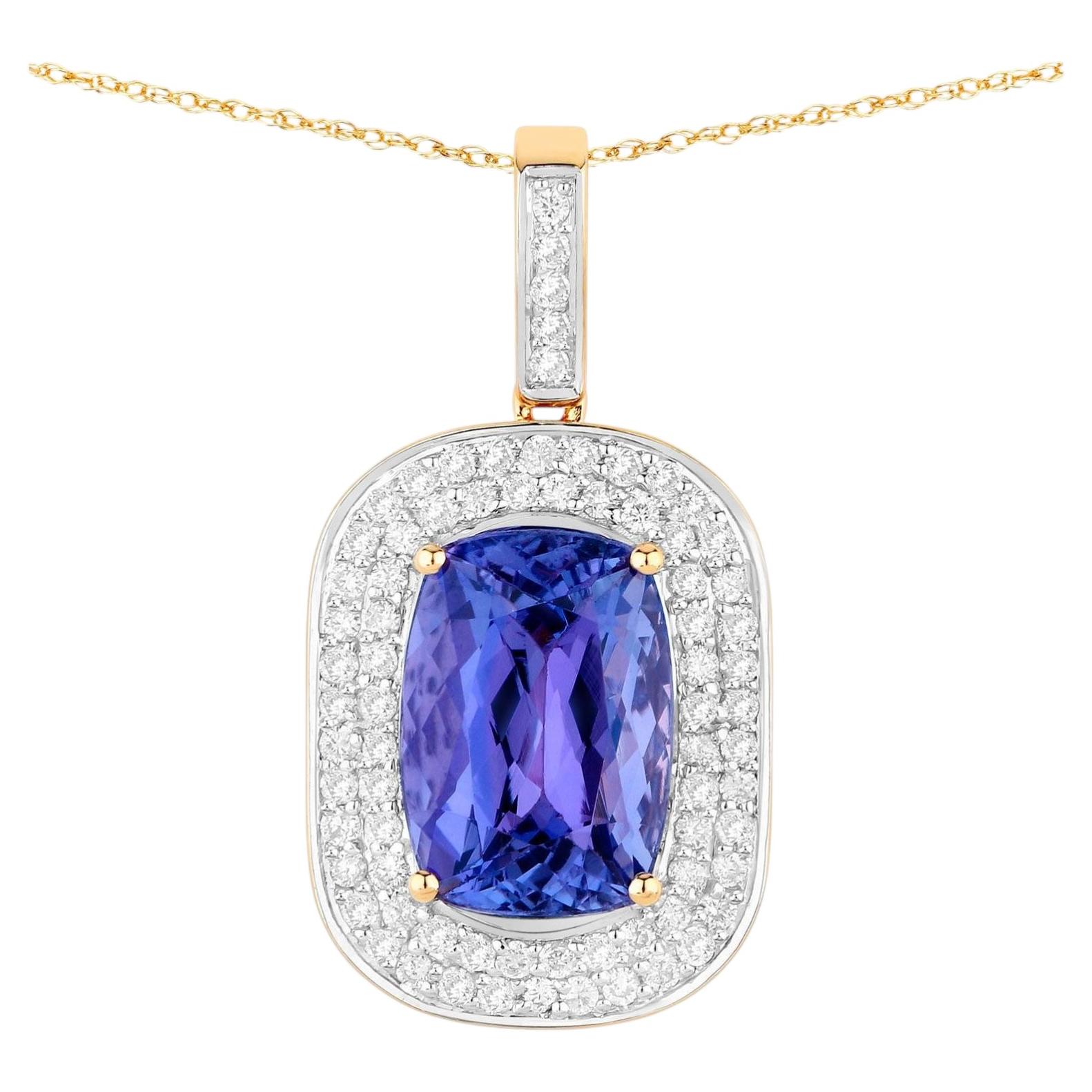 Natural Tanzanite Pendant With Diamonds 3.56 Carats 14K Yellow Gold