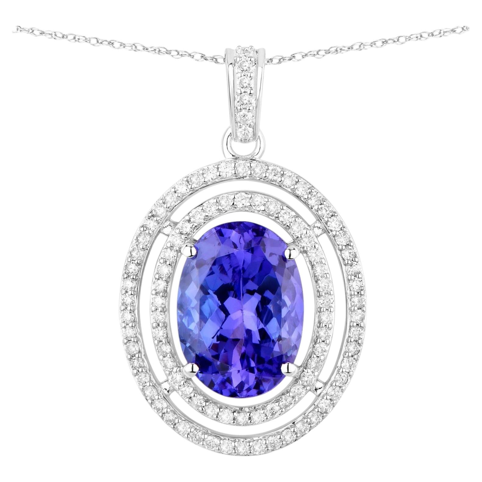 Natural Tanzanite Pendant With Diamonds 4.88 Carats 14K White Gold