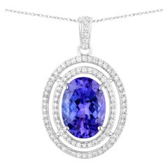 Natural Tanzanite Pendant With Diamonds 4.88 Carats 14K White Gold