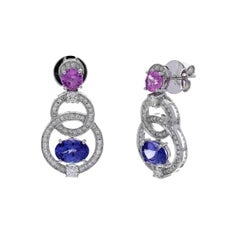 18K White Gold Tanzanite & Pink Sapphire Diamond Earrings