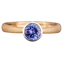 Bague Tanzanite Naturelle 0.95 Carats Or Jaune 9K (bicolore)