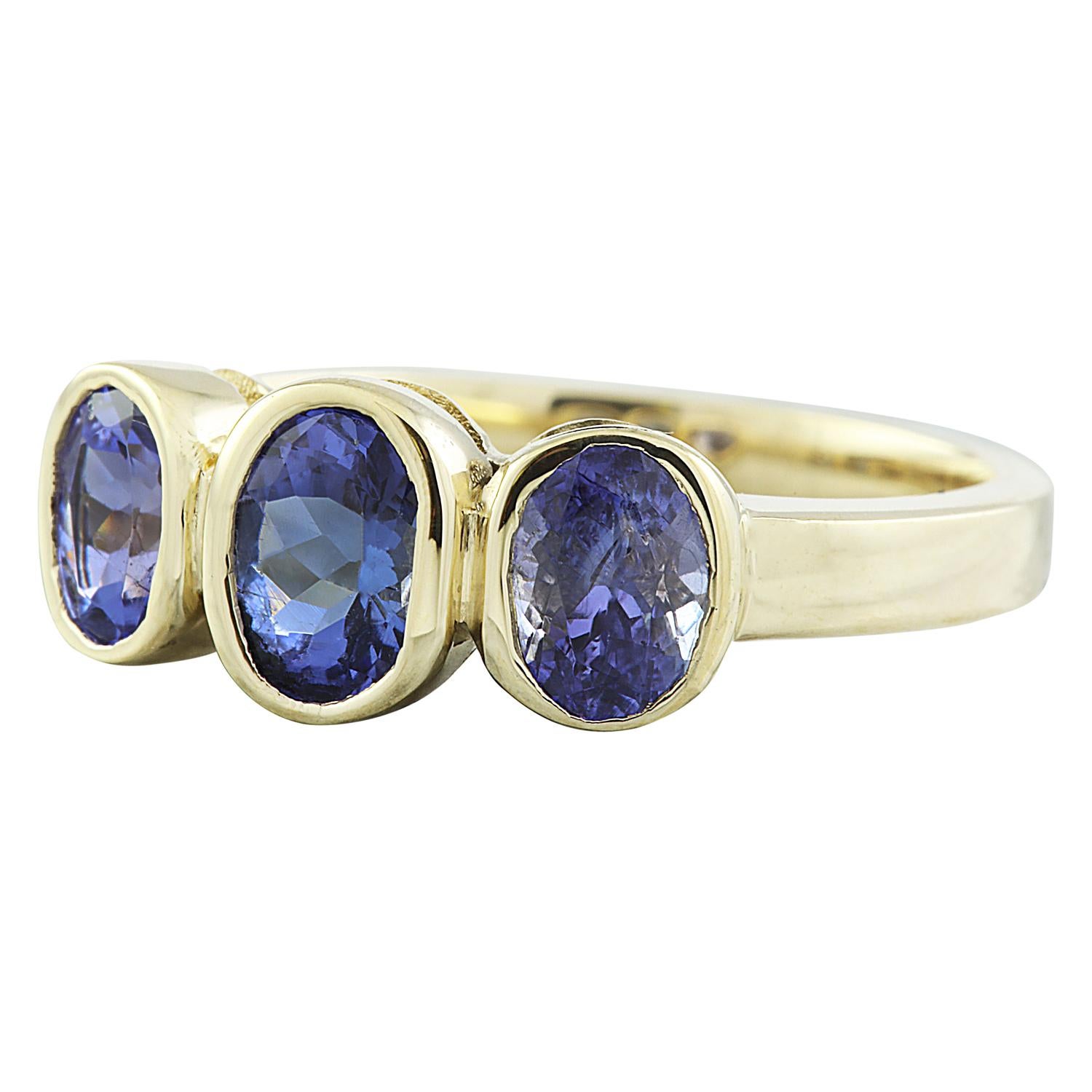 2.30 Carat Natural Tanzanite 14 Karat Solid Yellow Gold Ring
Stamped: 14K 
Ring Size 7 
Total Ring Weight: 4.3 Grams 
Tanzanite Weight 2.30 Carat 
Natural Tanzanite Treatment: Heating Only
Face Measures: 7.30x16.25 Millimeters 
SKU: [600883]


