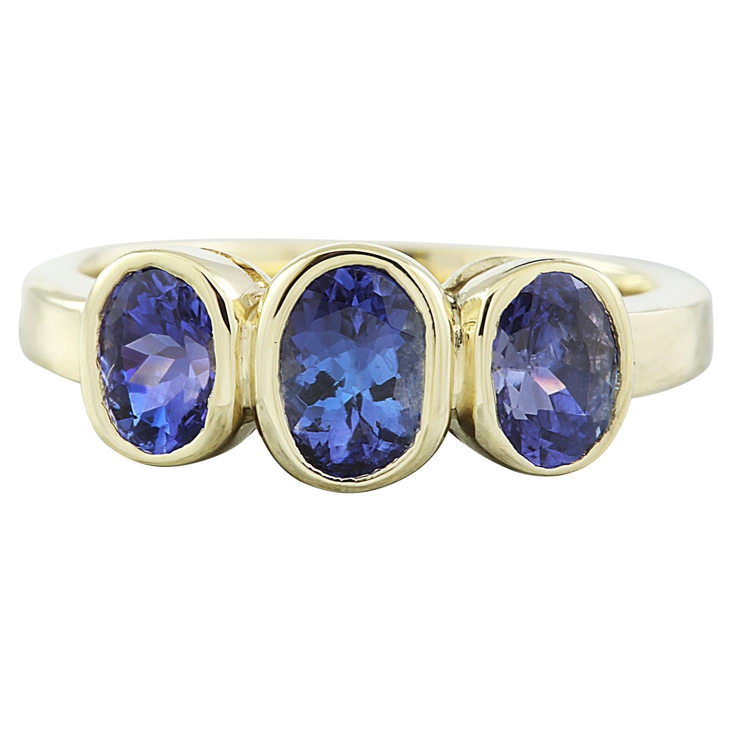 Natural Tanzanite Ring in 14 Karat Solid Yellow Gold  For Sale