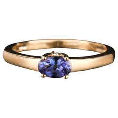Anello di tanzanite naturale con diamante da 0,45 carati in oro giallo 9K