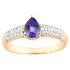 Natural Tanzanite Ring With Diamonds 0.94 Carats 10K Yellow Gold