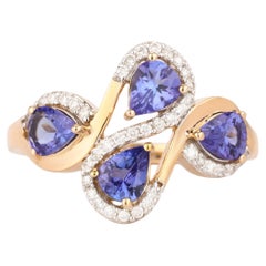 Natural Tanzanite Ring With Diamonds 1.3 Carats 9K Yellow Gold
