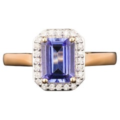 Natural Tanzanite Ring With Diamonds 1.64 Carats 9K Yellow Gold