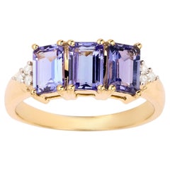Natürlicher Tansanit Ring mit Diamanten 1,73 Karat 9K Gelbgold