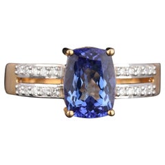 Natural Tanzanite Ring With Diamonds 1.99 Carats 9K Yellow Gold