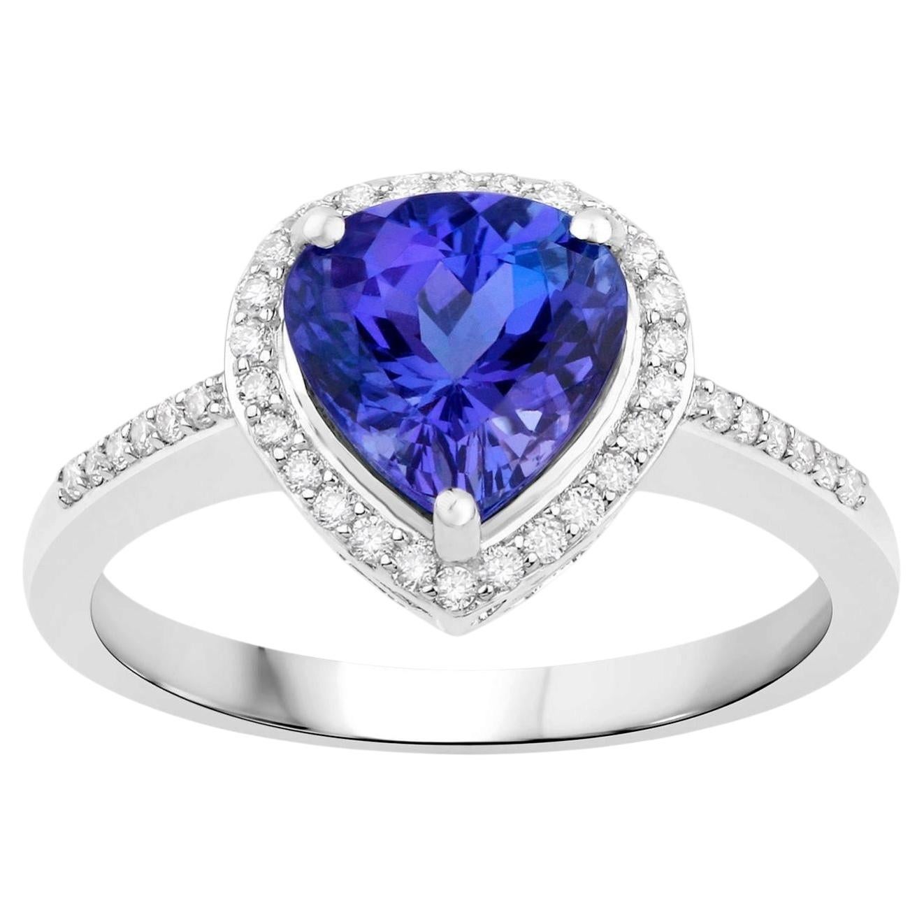 Natural Tanzanite Ring With Diamonds 2.30 Carats 14K White Gold