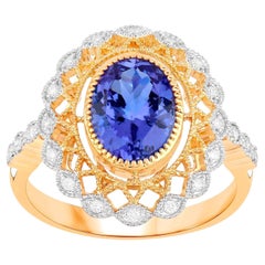 Natürlicher Tansanit Ring mit Diamanten 2,46 Karat 14K Gelbgold