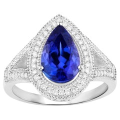 Natural Tanzanite Ring With Diamonds 2.58 Carats 14K White Gold