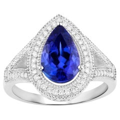 Natural Tanzanite Ring With Diamonds 2.58 Carats 14K White Gold