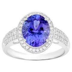 Natural Tanzanite Ring With Diamonds 3.08 Carats 14K White Gold