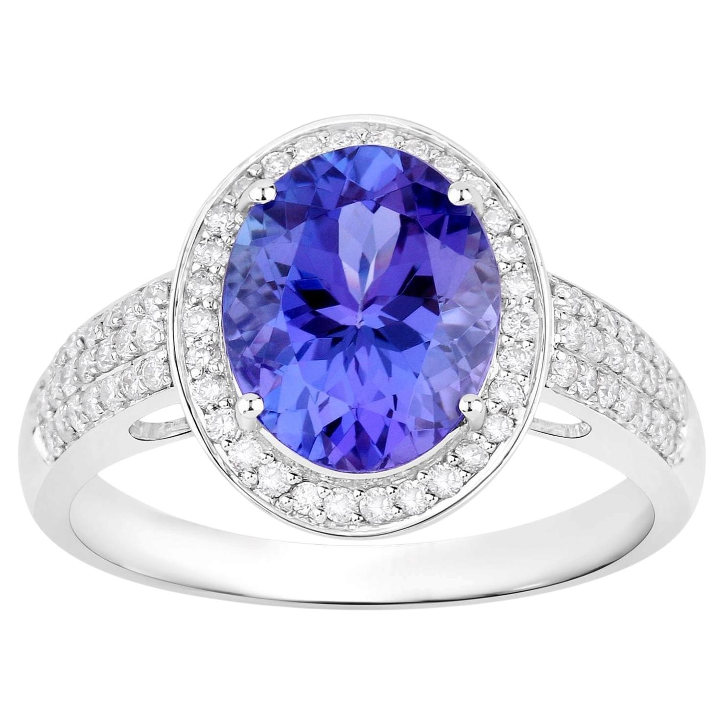 Natürlicher Tansanit Ring mit Diamanten 3,08 Karat 14K Weißgold