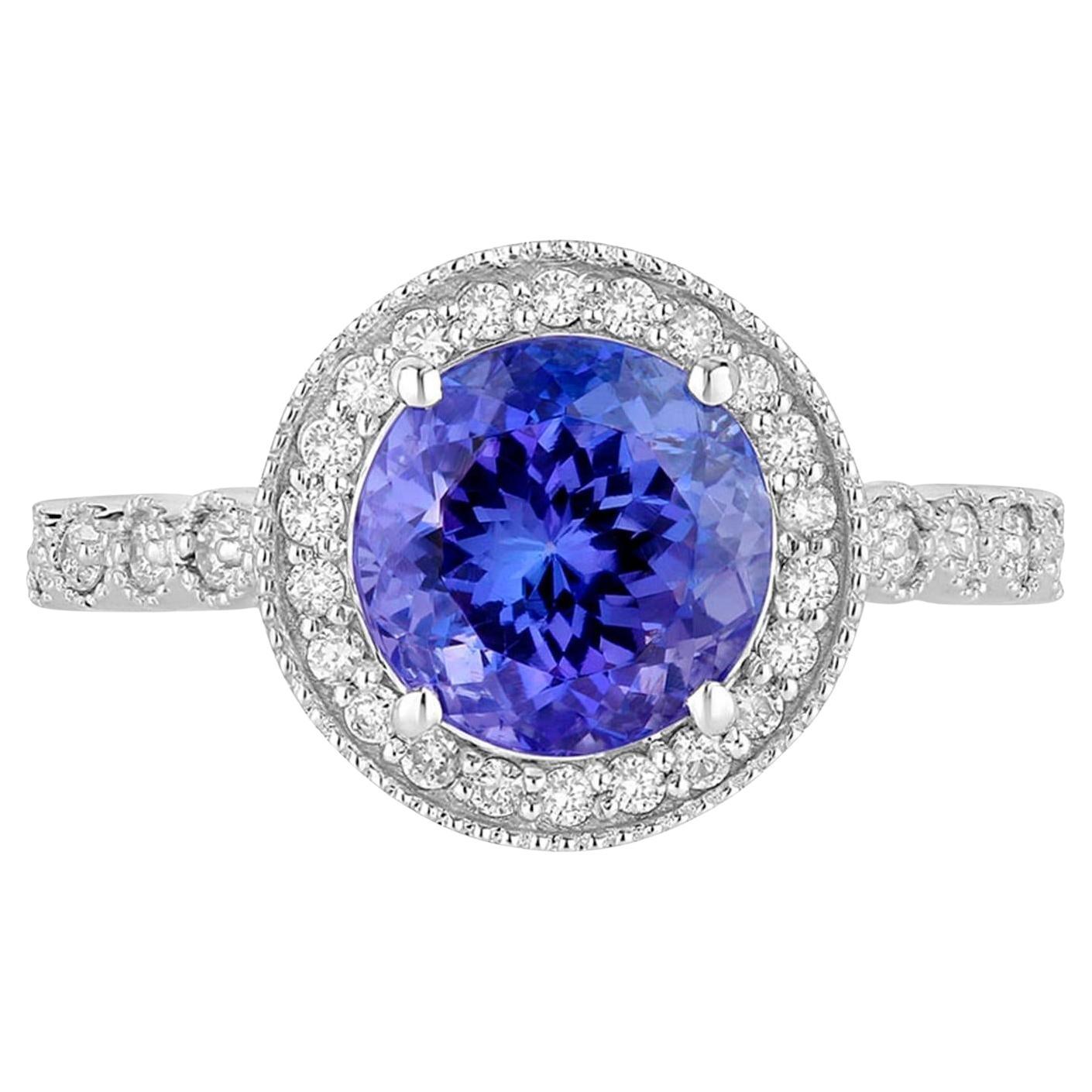 Natürlicher Tansanit Ring mit Diamanten 3,18 Karat 14K Weißgold im Angebot