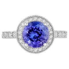 Natural Tanzanite Ring With Diamonds 3.18 Carats 14K White Gold