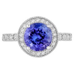 Natural Tanzanite Ring With Diamonds 3.18 Carats 14K White Gold