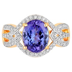 Bague en Tanzanite Naturelle avec Diamants 3.5 Carats Or Jaune 14K