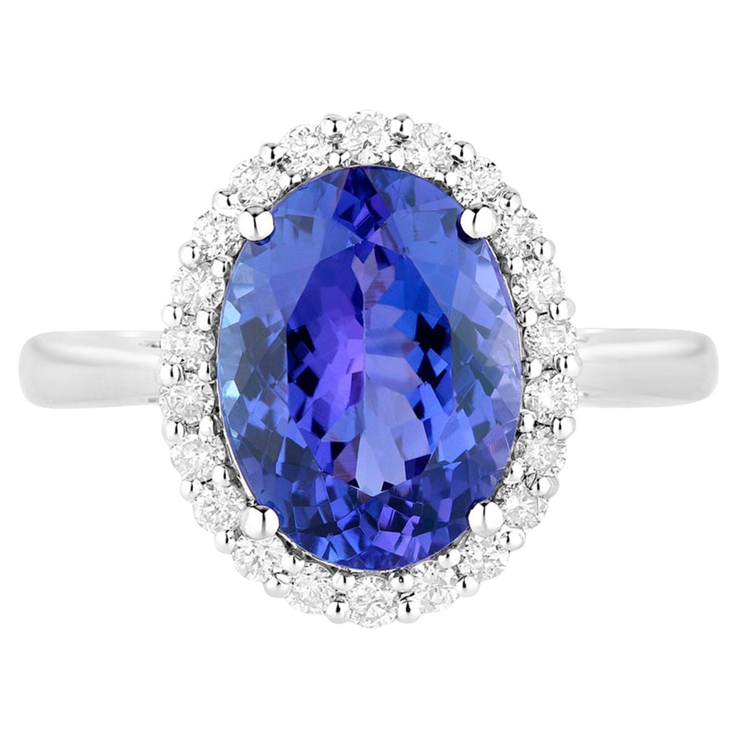 Natürlicher Tansanit Ring mit Diamanten 3,92 Karat 14K Weißgold