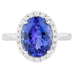 Natural Tanzanite Ring With Diamonds 3.92 Carats 14K White Gold