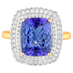 Natural Tanzanite Ring With Diamonds 4.8 Carats 14K Yellow Gold