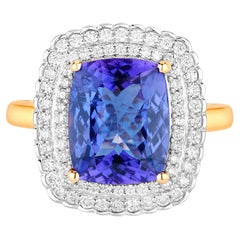 Natürlicher Tansanit Ring mit Diamanten 4,8 Karat 14K Gelbgold