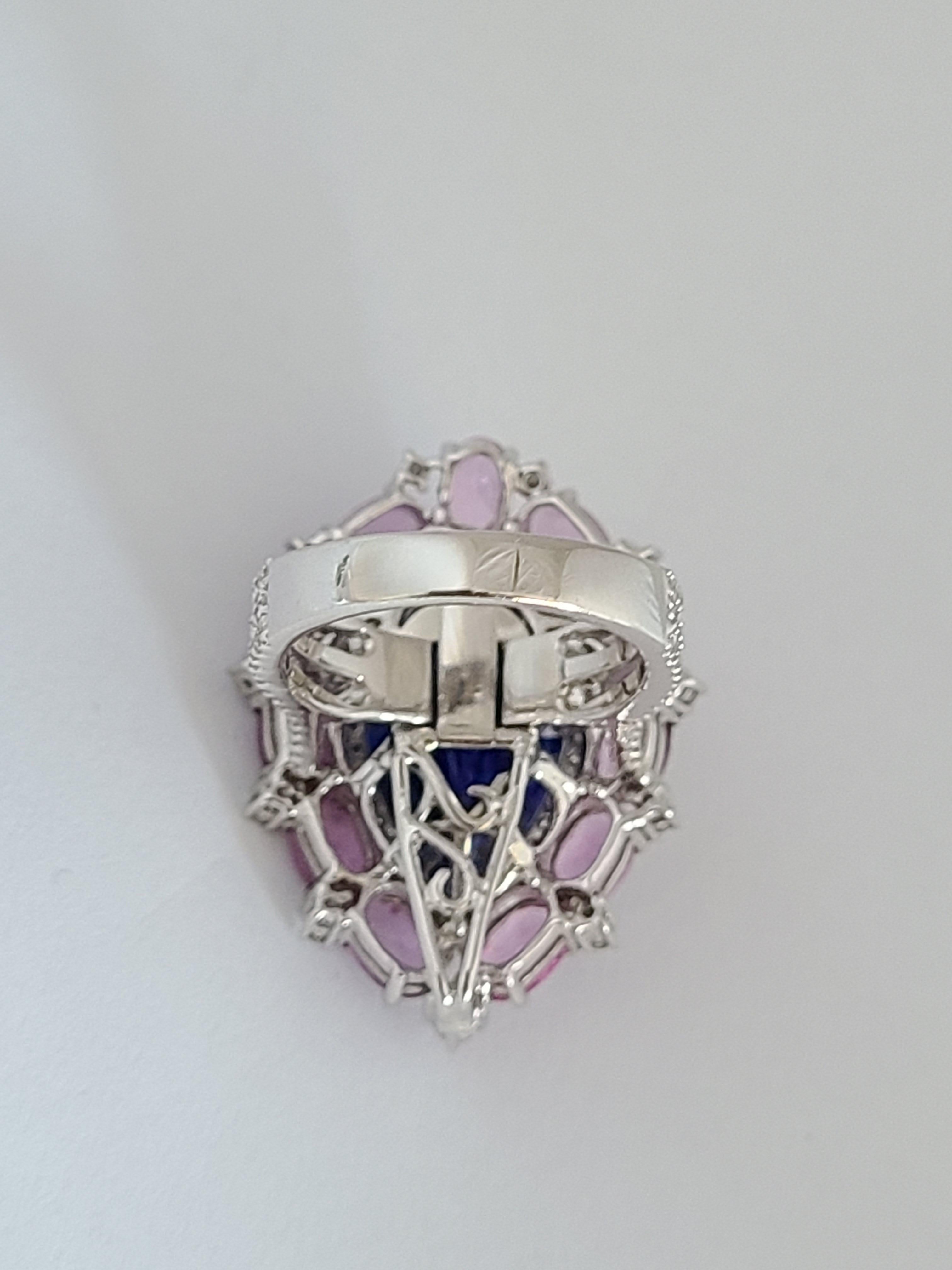 Women's or Men's Natural Tanzanite Ring with Pink Sapphires Set in 18 Karat Gold with Diamonds