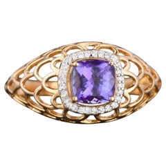 Natural Tanzanite Ring With White Zircon 1.09 Carats 9K Yellow Gold
