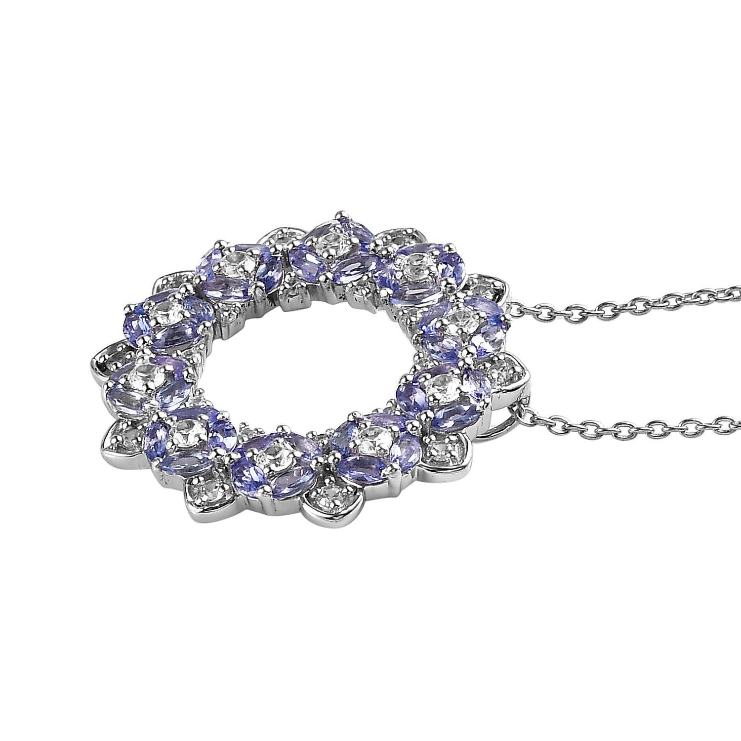 Art Deco Natural Tanzanite Round White Gold Bridal Necklace Silver Jewelry for Women's  For Sale