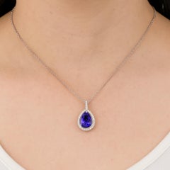 Natürlicher Tansanit SI/H Diamant-Halo-Anhänger 14 Karat Weißgold Feine Juwelen