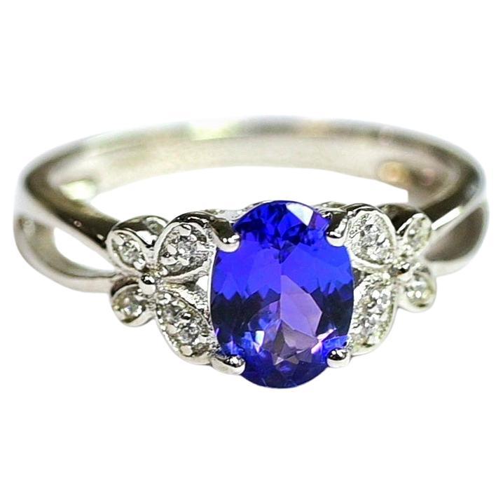 Art Deco Natural Tanzanite Ring 925 Sterling Silver For Women Bridal