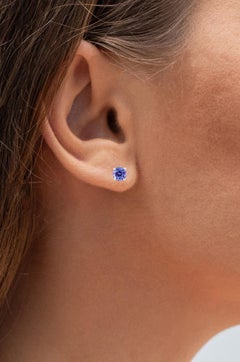 Natural Tanzanite Stud Earrings 0.92 Carats Sterling Silver