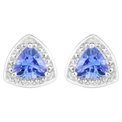Natural Tanzanite Stud Earrings 0.92 Carats Sterling Silver