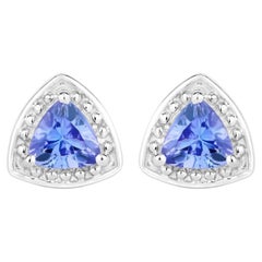 Natural Tanzanite Stud Earrings 0.92 Carats Sterling Silver