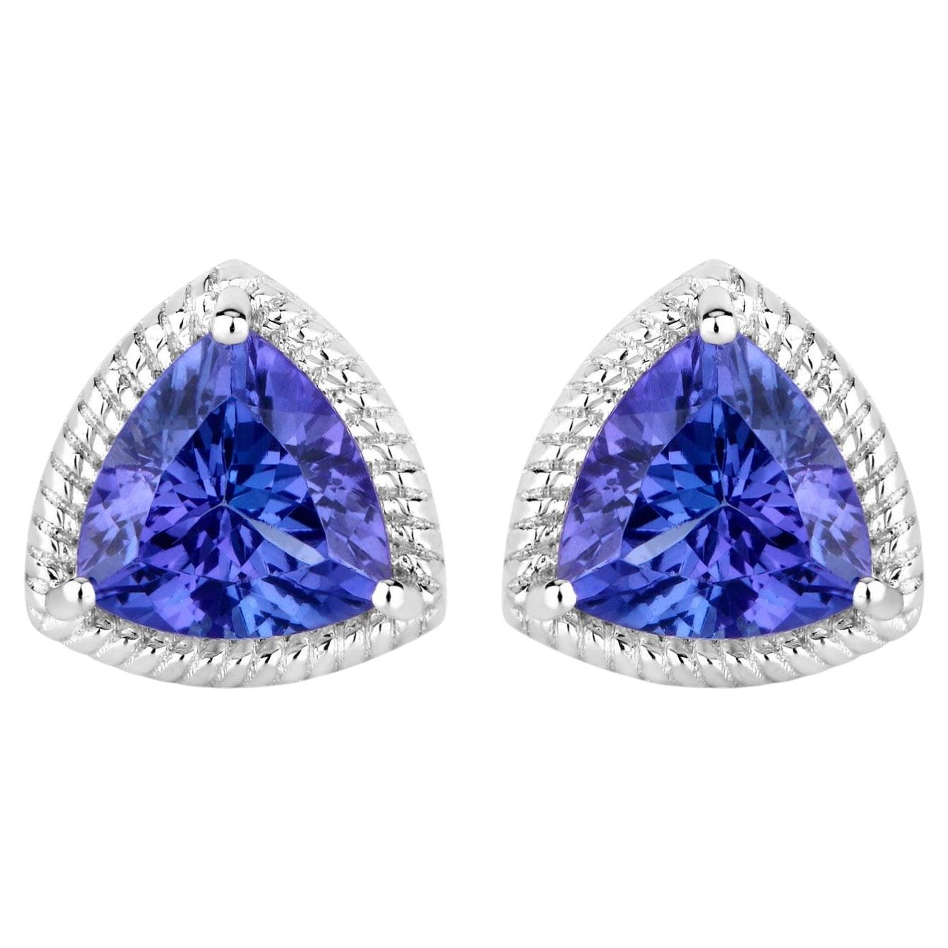 Natural Tanzanite Stud Earrings 4.22 Carats 14K White Gold