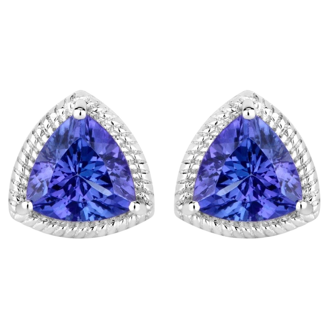Natural Tanzanite Stud Earrings 4.22 Carats 14K White Gold