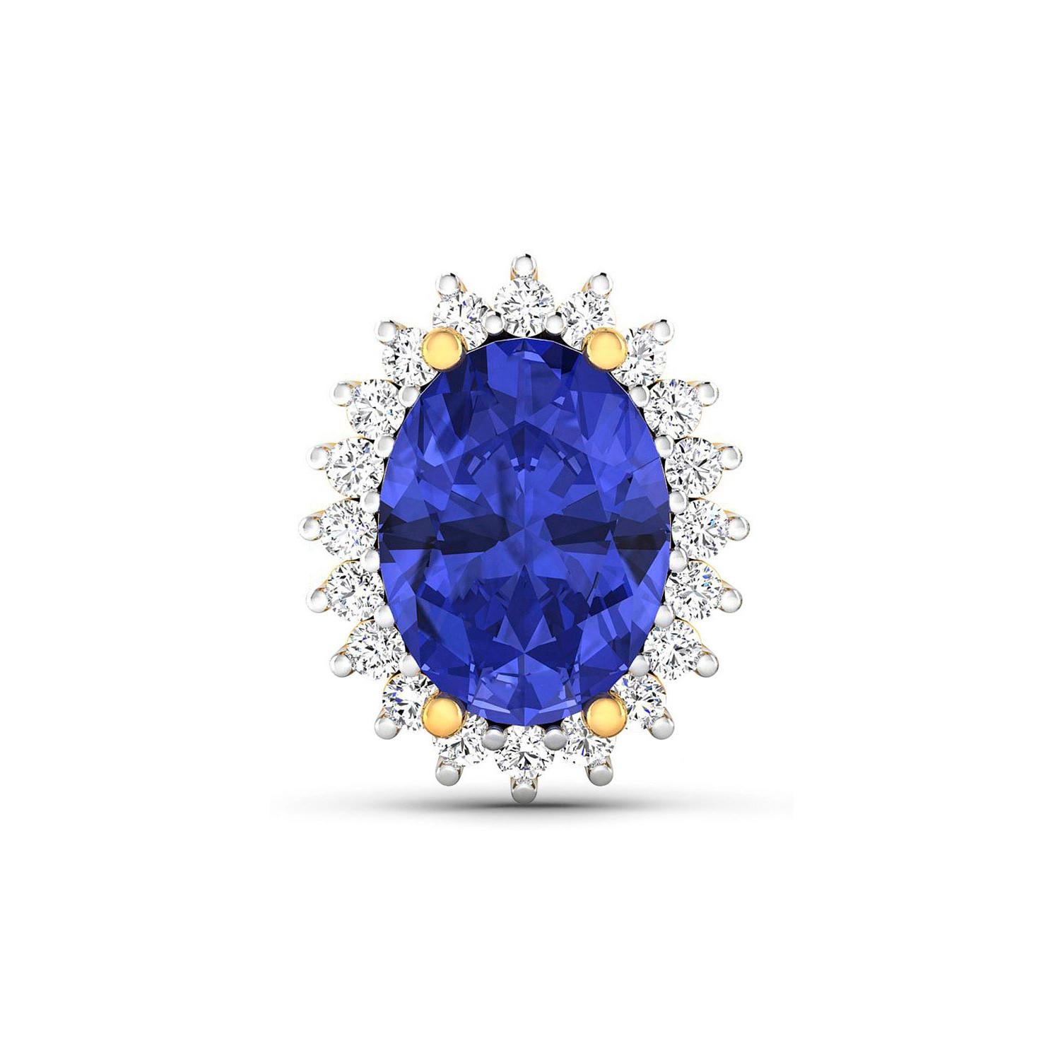 Oval Cut Natural Tanzanite Stud Earrings Diamond Halo 2.60 Carats 14K Yellow Gold For Sale