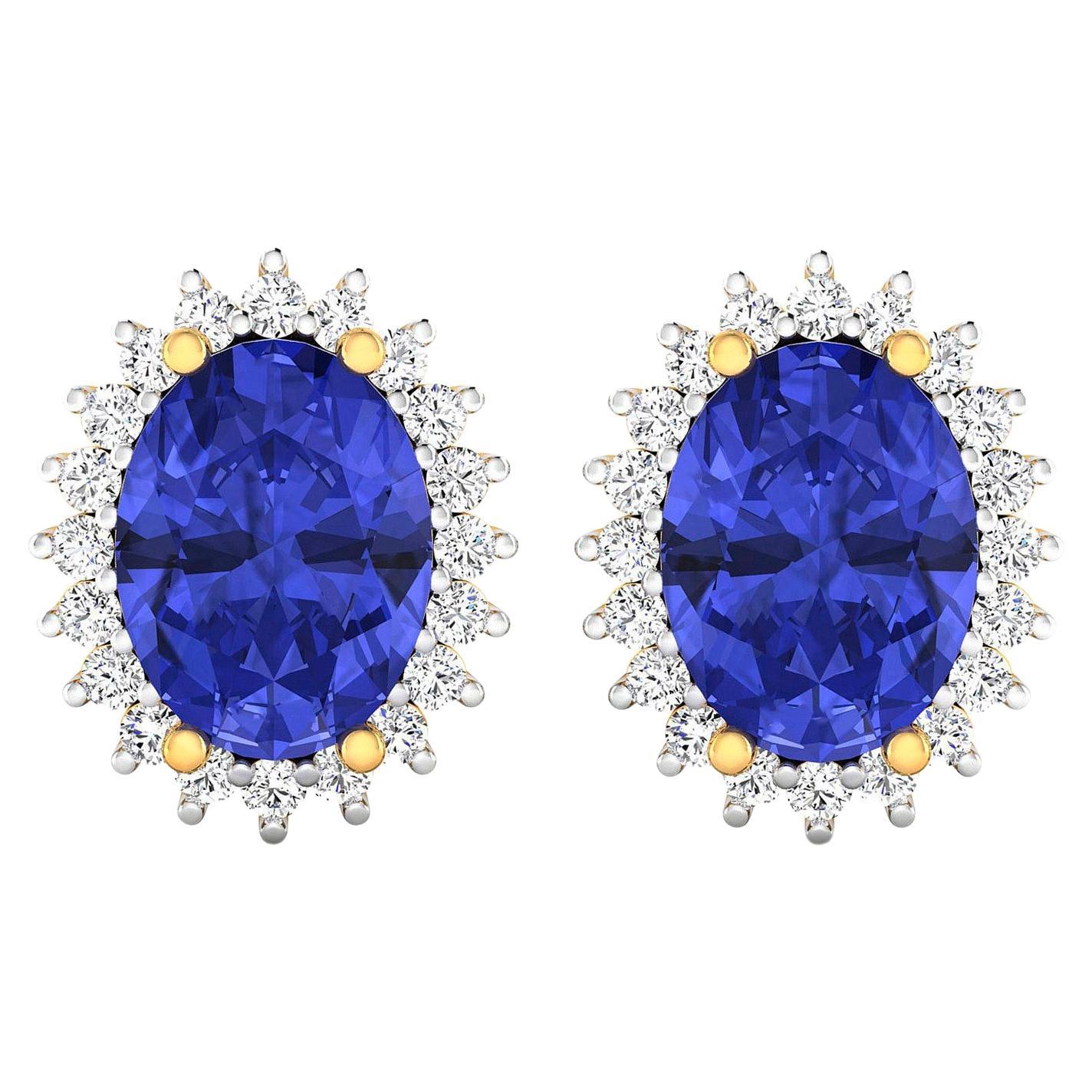 Natural Tanzanite Stud Earrings Diamond Halo 2.60 Carats 14K Yellow Gold For Sale