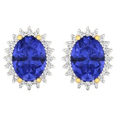 Orecchini di tanzanite naturale con diamante aureolato 2,60 carati in oro giallo 14K