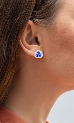 Natürliche Tansanit Ohrstecker mit Diamanten 3,66 Karat 14K Weißgold