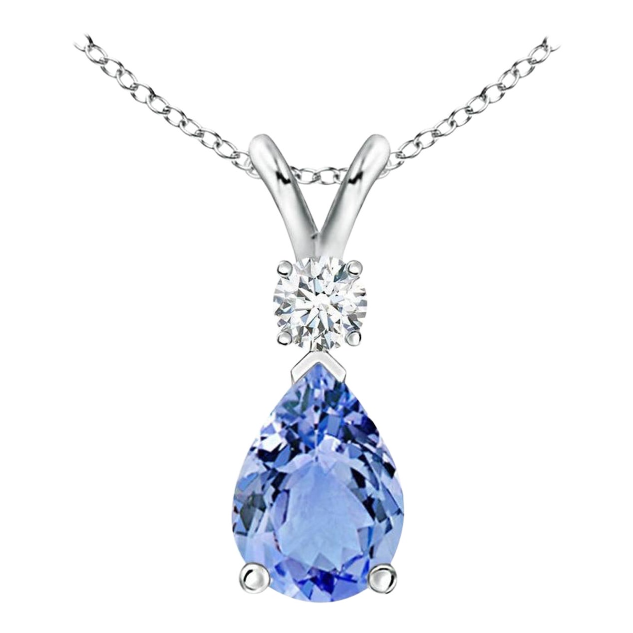 Ciondolo a goccia di tanzanite naturale con diamante in oro bianco 14 carati