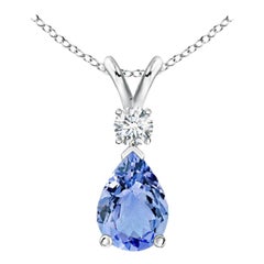 Ciondolo a goccia di tanzanite naturale con diamante in oro bianco 14 carati