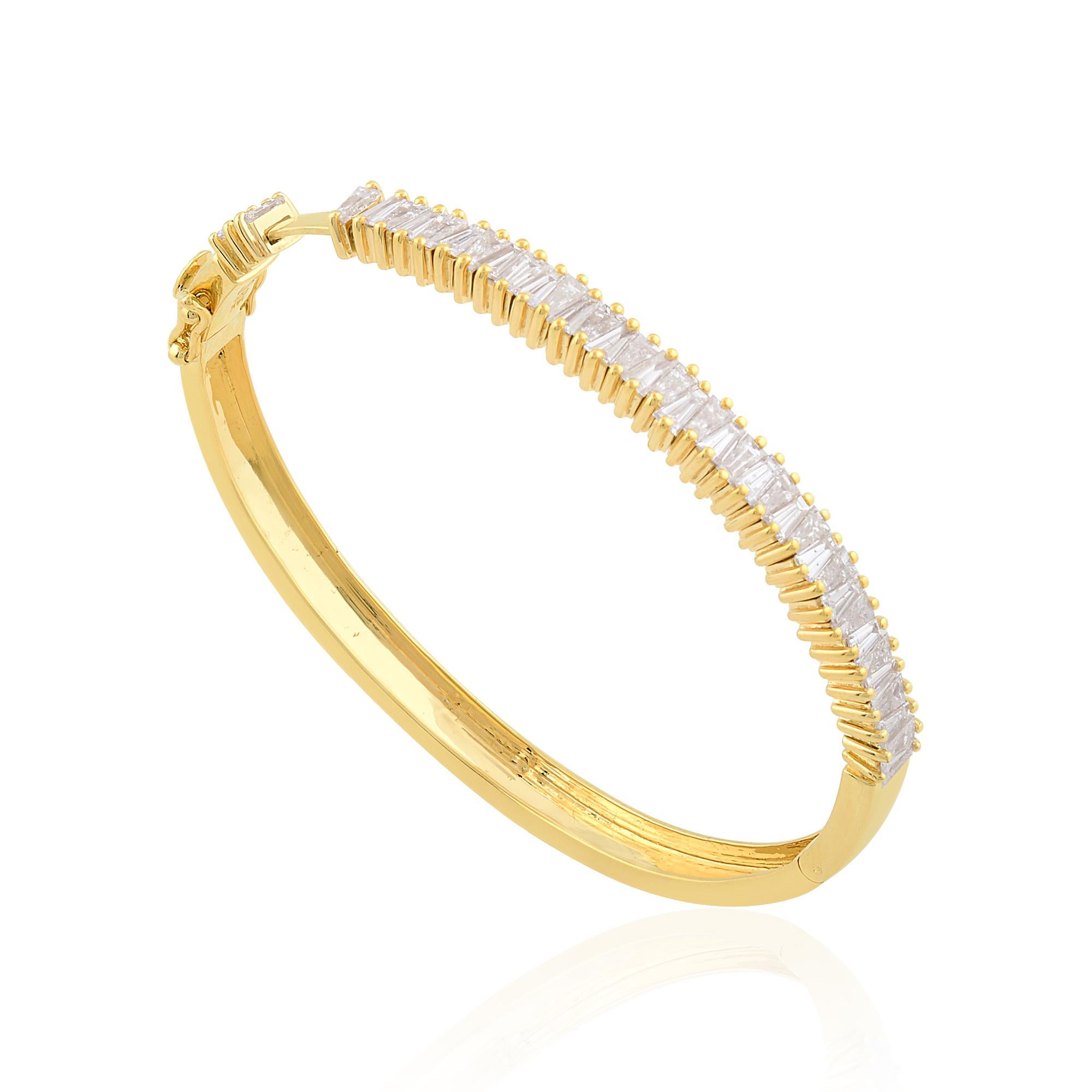 Women's Natural Tapered Baguette Diamond Bangle Bracelet 14 Karat Yellow Gold Jewelry For Sale
