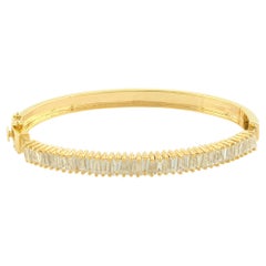 Bracelet jonc en or jaune 14 carats avec diamants baguettes coniques naturels