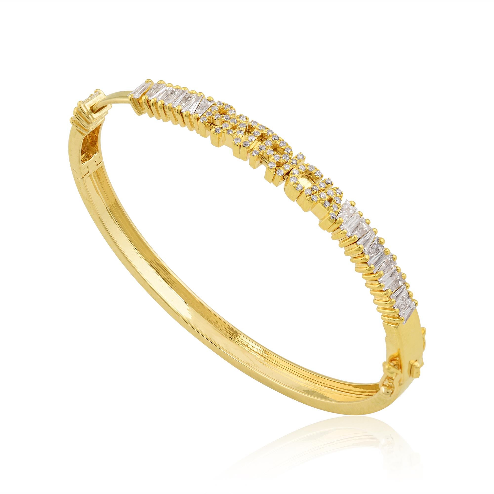 Indulge in the timeless elegance of our Natural Tapered Baguette Name Bracelet, a radiant expression of personalized luxury meticulously crafted in 18 Karat Yellow Gold. Each piece is lovingly handmade by skilled artisans, ensuring the utmost