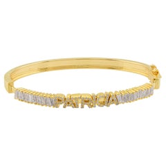 Natural Tapered Baguette Name Bracelet 18 Karat Yellow Gold Handmade Jewelry