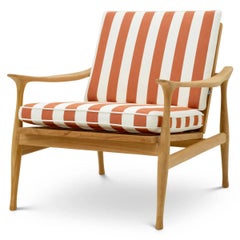 Natural Teak Outdoor Chair with Orange Cushions