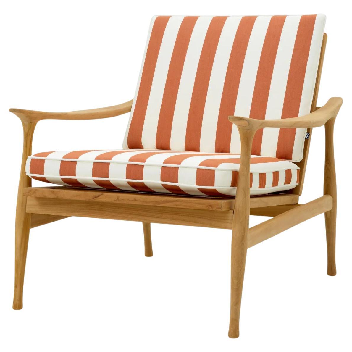 Natural Teak Outdoor Chair with Orange Cushions For Sale