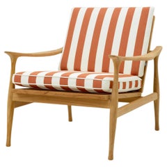 Natural Teak Outdoor Chair with Orange Cushions